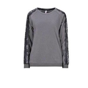 Sun68 Women's Grey Sweatshirt SZ M Crew Neck Lace Long Sleeve Cotton Blend